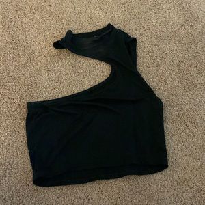 Missguided black neck cut out asymmetrical crop top - size 6